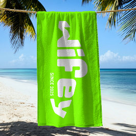 Wifey Newlyged Bride Lime Green White Beach Towel