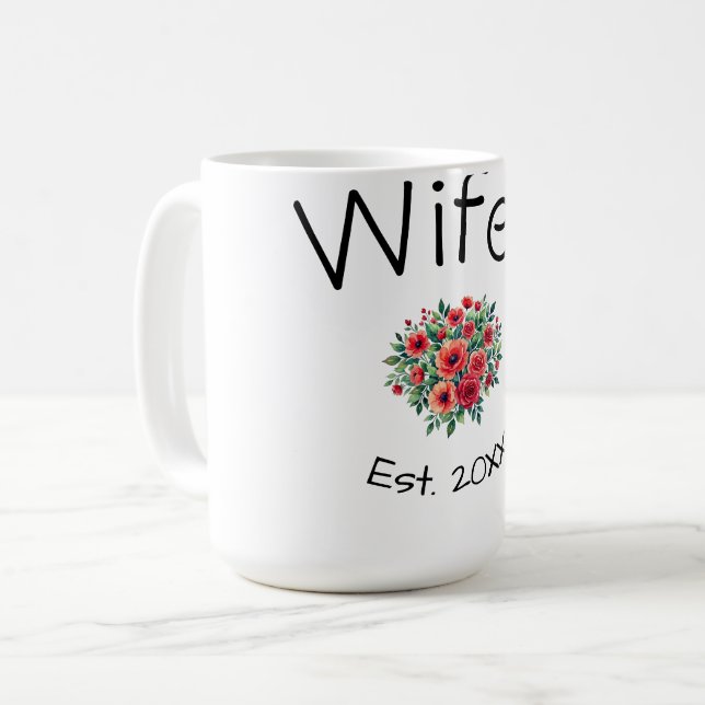 Wifey röd blommig est År framtida fru valentine's  Kaffemugg (Framsida vänster)