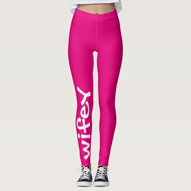 Wifey Shock rosa and White Cute Girly Chic Leggings (Framsida)