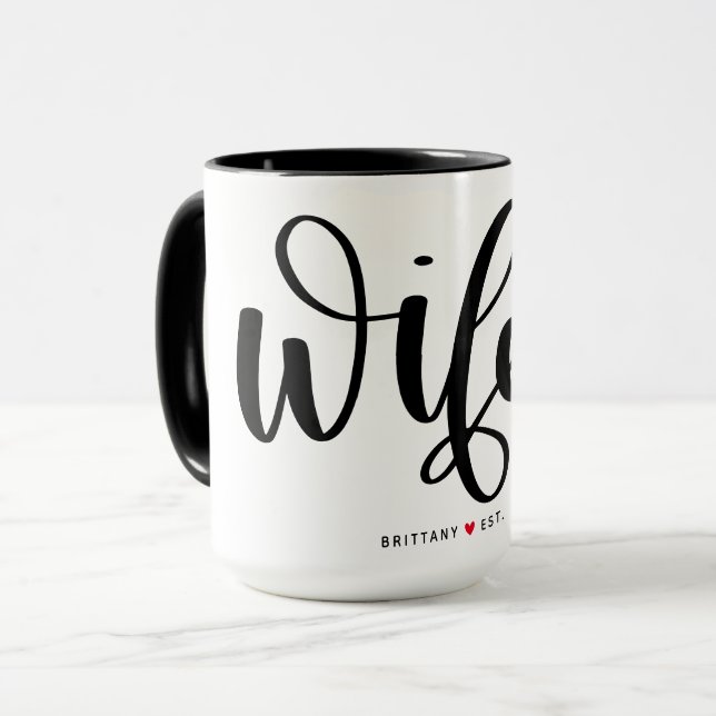 Wifey Simple Black Lettering Anpassningsbar Mugg (Framsida vänster)
