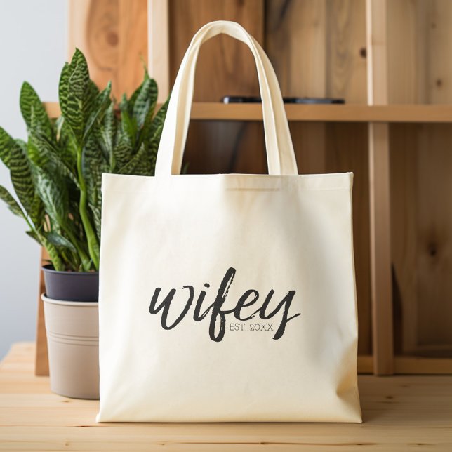 Wifey - Whimsical Black Calligraphy for the Bride Tygkasse (Personalized Tote Bag - Wifey)
