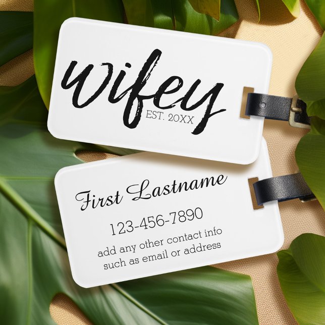 Wifey - Whimsisk svart kalligrafi för bruden Bagagebricka (Personalized luggage tag - Wifey and Hubby Both Available)
