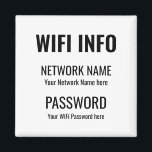 WiFi-information Enkel svart, typografiskt vit Magnet<br><div class="desc">Ett praktiskt sätt att behålla din WiFi-information att alltid lämna för besökare till ditt hem,  med detta Magnet för kylskåpet,  med förenklad svart typografi på vit bakgrund. Anpassa enkelt din egen nätverksinformation och ditt eget lösenord.</div>