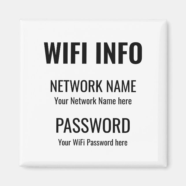 WiFi-information Enkel svart, typografiskt vit Magnet (Framsidan)