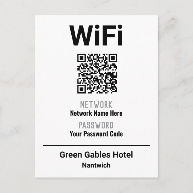 WiFi-instruktioner med QR-kod Meddelande Vykort (Framsida)