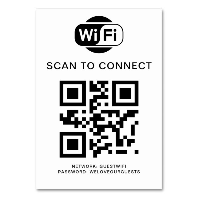 WiFi-lösenord | QR-kodsökning för anslutning Bordsnummer (Framsidan)