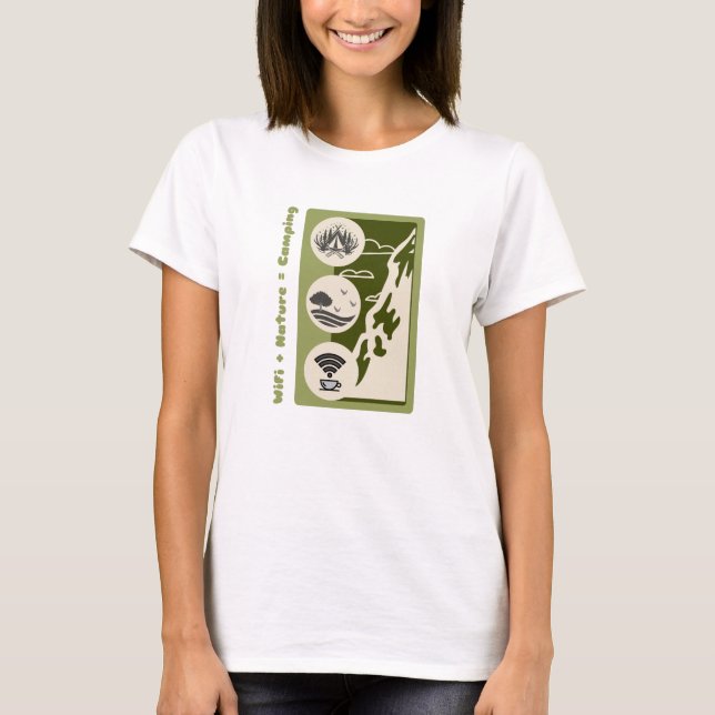 WiFi + natur = campingäventyr camping T Shirt (Framsida)