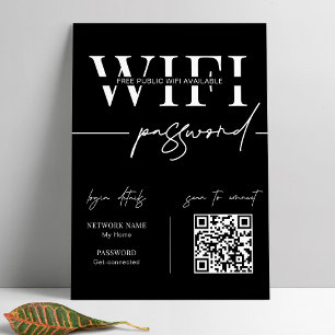 WIFI Nätverk Lösenord QR Kod Svart Minimalistisk Poster