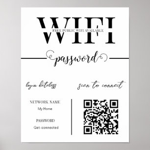 WIFI-nätverk Lösenords QR-kod Svart & Vit Modern Poster