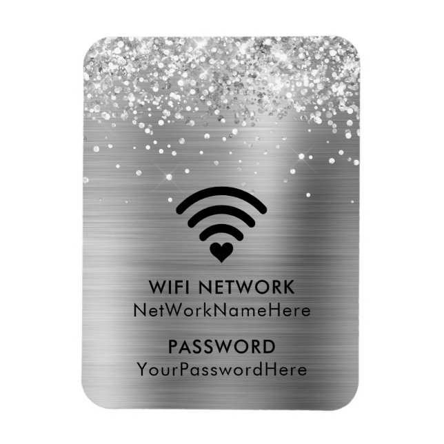 WiFi-nätverk och lösenord för Glittery Silver Foil Magnet (Vertikal)