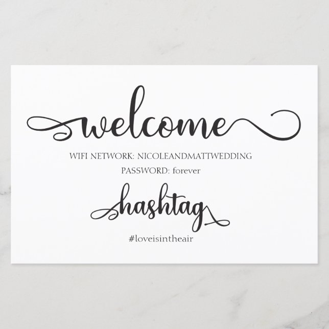 Wifi-nätverkshashtag Black White Bröllop-tecken (Framsida)