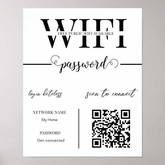 WIFI Network Password QR Code Black & White Modern Poster (Framsidan)
