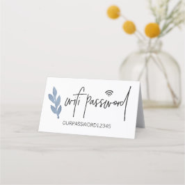 Wifi Password Blue Watercolor löv SIGN Placeringskort