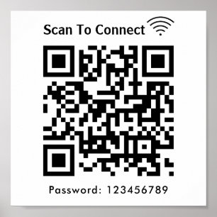Wifi Scan to Connect Password Qr Code White Poster