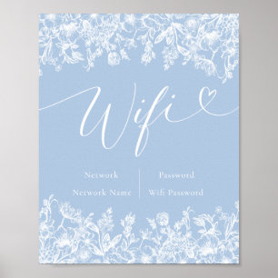 Wifi-tecken för elegant Modern Dusty Blue Wildblom Poster