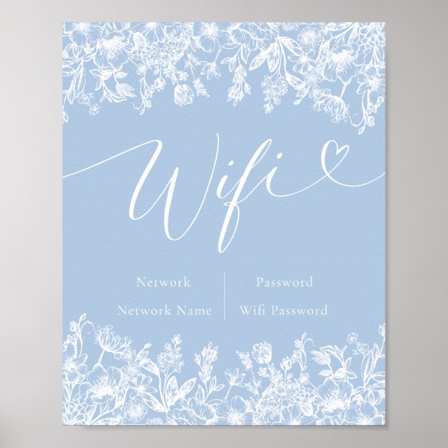 Wifi-tecken för elegant Modern Dusty Blue Wildblom Poster (Framsidan)