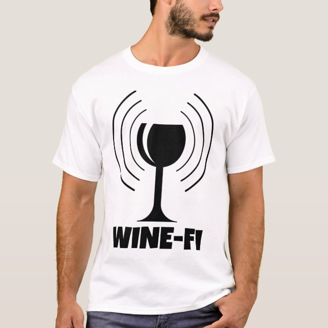 WiFi Vågar i Vin-Fi Humor T Shirt (Framsida)