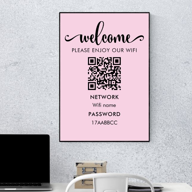 WIFI Välkommen QR-kod | Njut av vår WiFi-Rosa Poster (Skapare uppladdad)