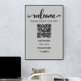 WIFI Välkommen QR-kod | Njut av vårt WiFi-Grått Poster
