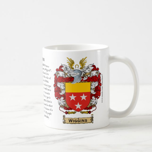 Wiggins, ursprung, det menande och vapenskölden på kaffemugg (Höger)