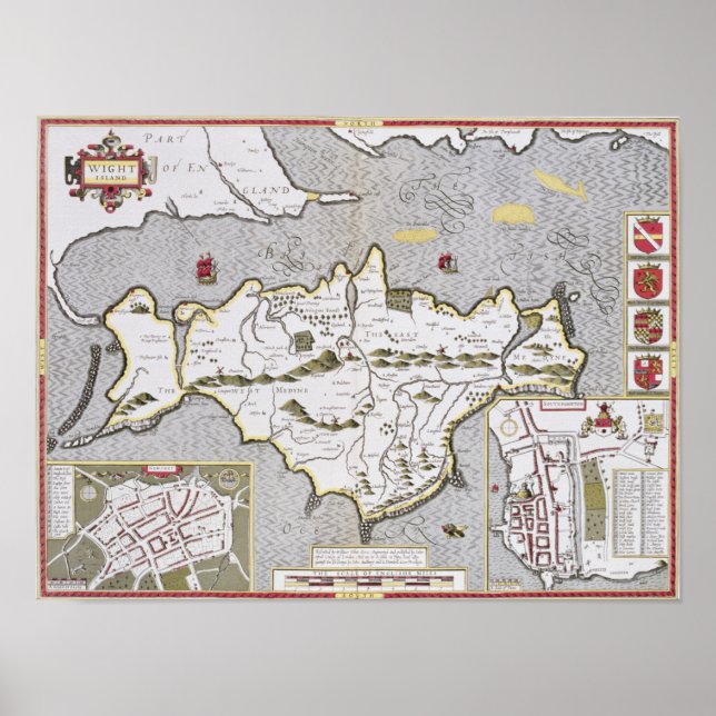Wight Island, graverat av Jodocus Hondius Poster (Framsidan)