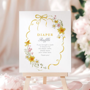 Wiildflower Blöja Lotteri Blommig Båge Bebis firan Poster