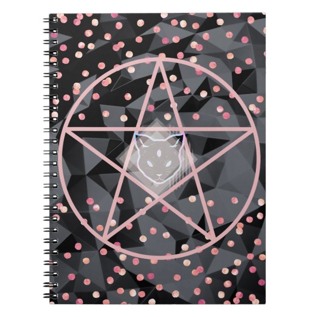 WiizyWitch Magic Witch Cosmic Cat Pentacle Magick Anteckningsbok (Framsidan)