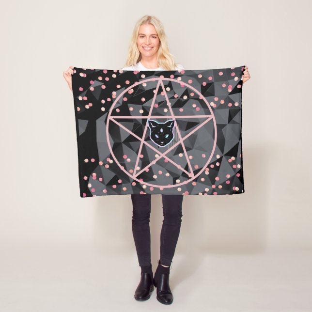 WiizyWitch Magic Witch Cosmic Cat Pentacle Magick Fleecefilt (På plats)