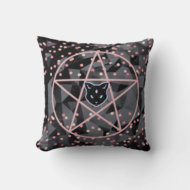 WiizyWitch Magic Witch Cosmic Cat Pentacle Magick Kudde (Framsida)