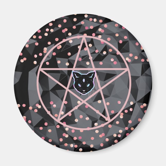 WiizyWitch Magic Witch Cosmic Cat Pentacle Magick Magnet (Framsidan)