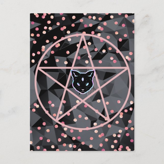 WiizyWitch Magic Witch Cosmic Cat Pentacle Magick Vykort (Framsida)