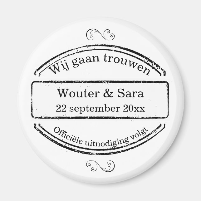 Wij gaan trouwen | ronde save the date magneet magnet (Framsidan)