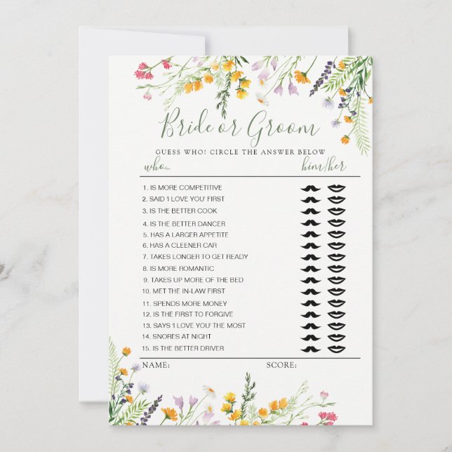 Wilblommor Bride eller Groom-spel, helt redigerbar Inbjudningar (Framsida)