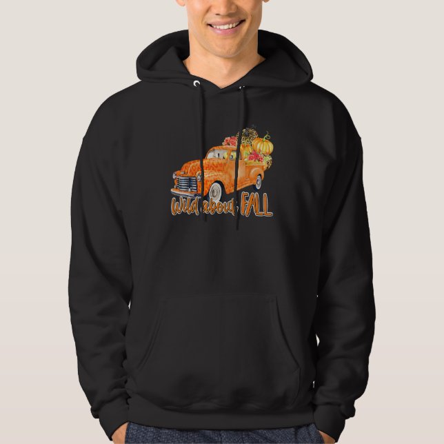 Wild About Fall Leopard Truck Pumpkins Autumn Than Hoodie (Framsida)