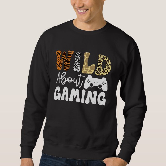 Wild About Gaming Gamer  Boys Video Gaming Men Lång Ärmad Tröja (Framsida)