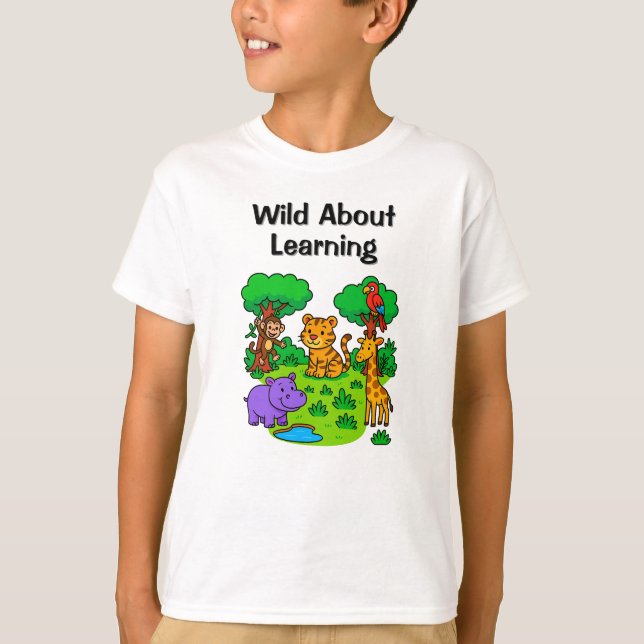 Wild About Learning –Jungle  Design for Kids T Shirt (Framsida)