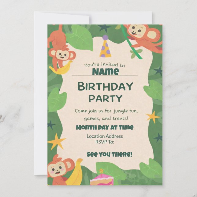 Wild About Monkeys Birthday Invitations Inbjudningar (Framsida)