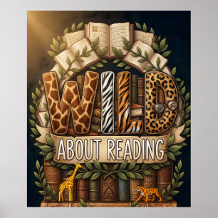 Wild About Reading Affisch, Safari Jungle Klassrum Poster