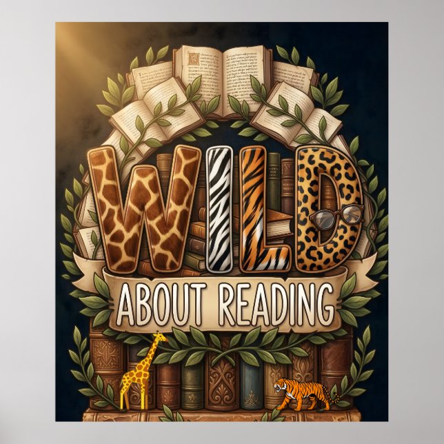 Wild About Reading Affisch, Safari Jungle Klassrum Poster (Framsidan)