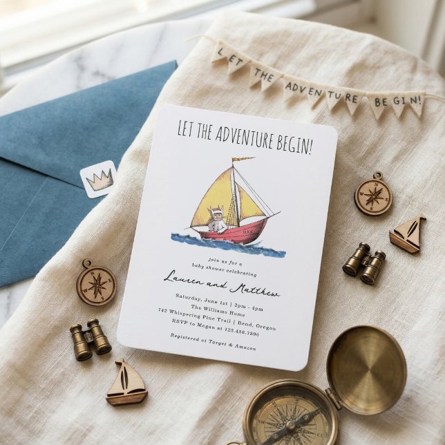 Wild Adventure Baby Shower Sailboat Inbjudningar (Invitation simulated on table)