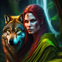 Wild Amazonian Woman and her Wolf