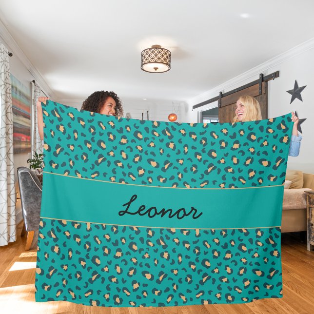 Wild and Cozy Teal and Tan Leopard Animal Print Fleecefilt (Skapare uppladdad)