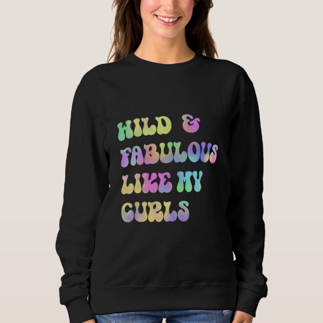 Wild and Fabulous Like My Curls Curly Hair Retro T T Shirt (Framsida)