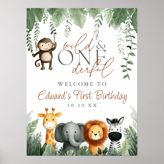Wild And Onederful Jungle 1st Birthday Welcome Poster (Framsidan)