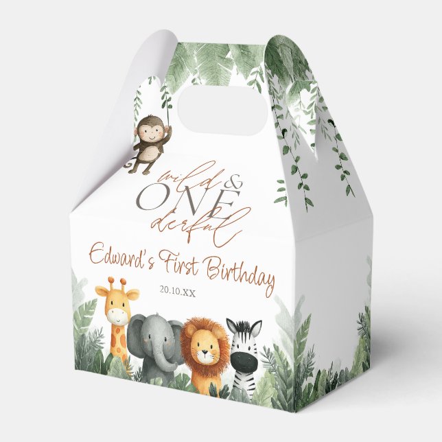 Wild And Onederful Jungle Safari 1st Birthday Presentaskar (Framsidan Sidan)