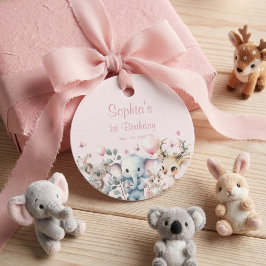 Wild Animals Cute Pink Watercolor Girl Birthday  Gåvor Etiketter