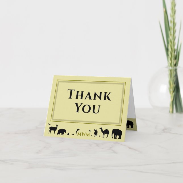 Wild Animals Initials Folded Thank You Card Tack Kort (Framsida)