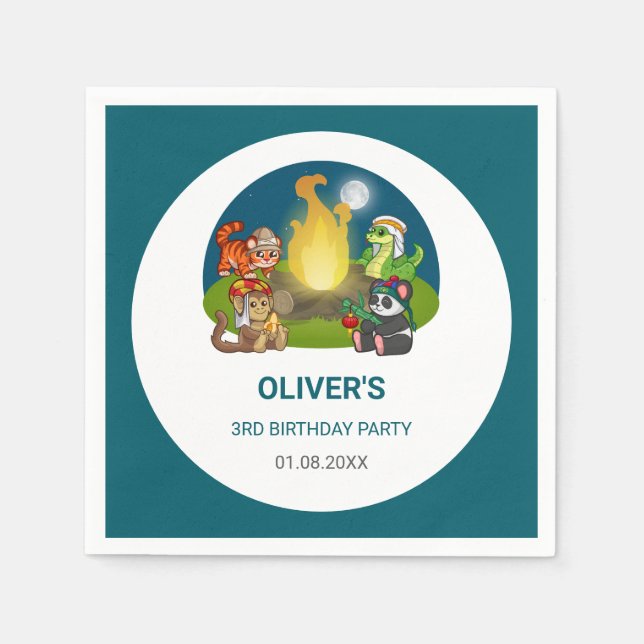 Wild Animals Jungle Night Camping Birthday Party  Pappersservett (Framsidan)