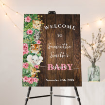 Wild Animals Pink Rustic Welcome Baby Shower