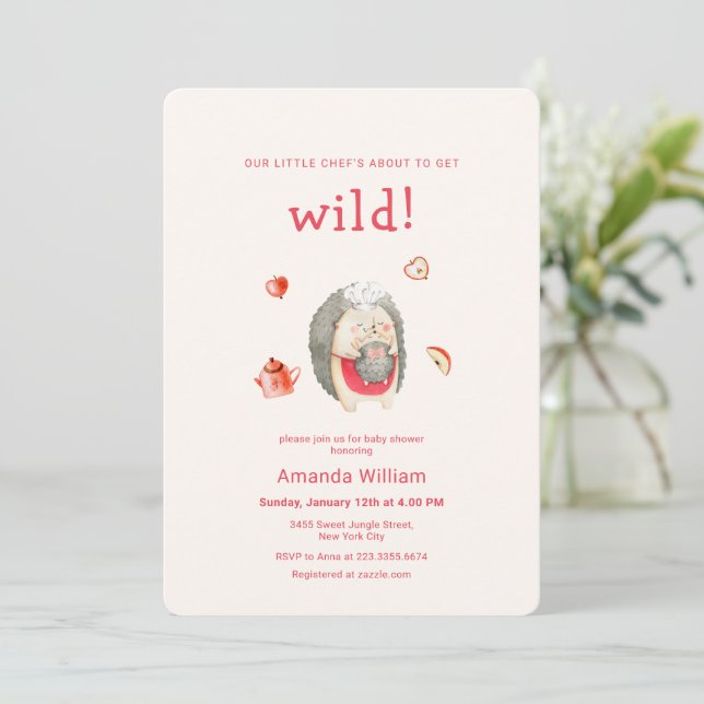 Wild Apple Woodland Hedgehog Mom Chef Baby Shower  Inbjudningar (Stående Fram)